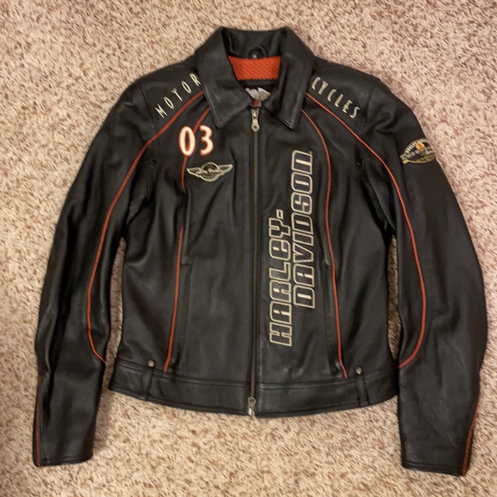 Harley Davidson ladies black leather 03 anniversary jacket. Size Medium …